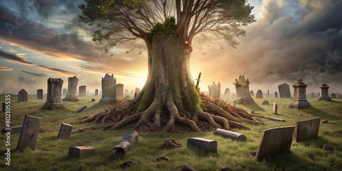 Illustration of world environmental catastrophe tree death , our lungs of the earth