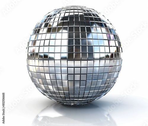 A metallic disco ball paperweight sits on a white surface