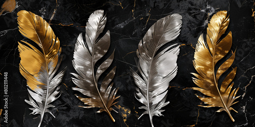 Background of marble and feathers.