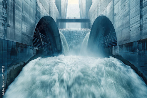 Water flowing through a hydro dam