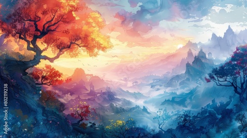 The image is a beautiful landscape painting