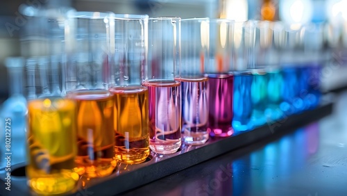 Discovering chemistrys mysteries through colorful test tubes in scientific research experiments. Concept Chemistry Research, Colorful Test Tubes, Scientific Experiments, Discovering Mysteries