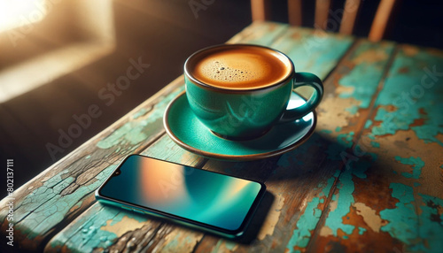 コーヒーとスマートフォンでカフェタイム