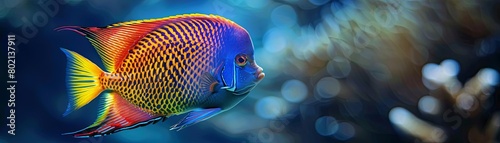 Generate a vibrant, detailed image of a majestic angelfish swimming gracefully through a coral reef