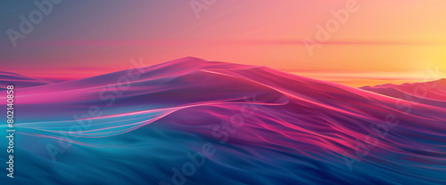 Immerse yourself in the rhythmic dance of a sunrise gradient panorama pulsating with vitality, as vibrant shades blend into darker tones, offering a captivating backdrop for graphic resources.