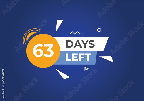 63 days to go countdown template. 63 day Countdown left days banner design. 63 Days left countdown timer