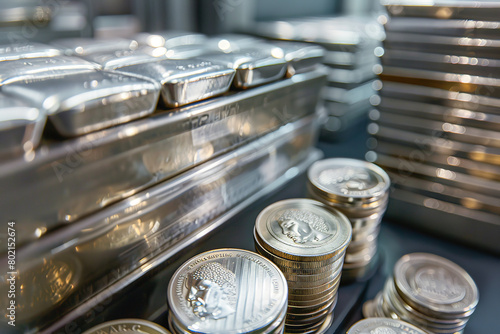 Platinum coins and bars are securely displayed in a vault - symbolizing the enduring wealth and investment security associated with platinum