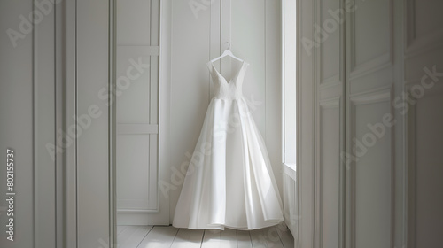 wedding dress on a hanger