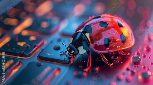 a ladybug sitting on the touchpad of a laptop, symbolizing small, impactful interruptions in digital workflows
