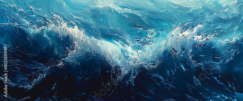 Generate an artwork portraying the mesmerizing dance of ocean waves, with hues blending seamlessly from azure to deep navy, evoking a sense of harmony and movement.