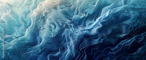 Generate an artwork inspired by the fluidity of ocean waves, transitioning smoothly from azure to deep navy, symbolizing the continuous cycle of energy within the sea.