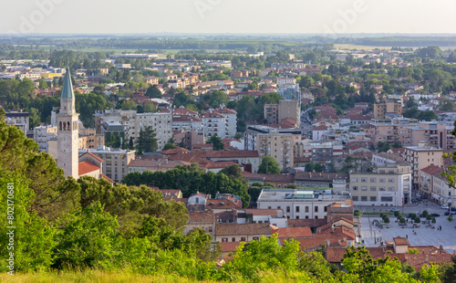 View of Monfalcone, Italy, from the hill next to the Rocca fortress