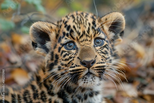 Close-up portrait of a leopard cub, Panthera pardus