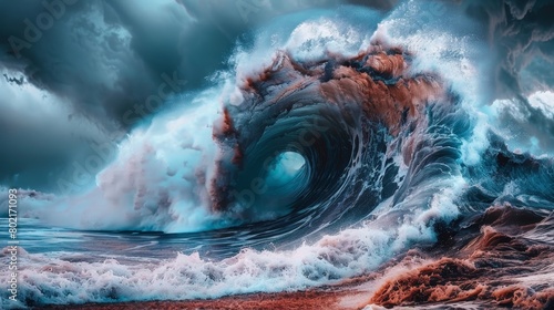A large wave about to crash on the shore.