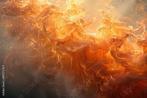 Fire flames on a black background, Copy space, rendering