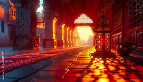 Silhouette of glowing Moroccan ornamental lantern