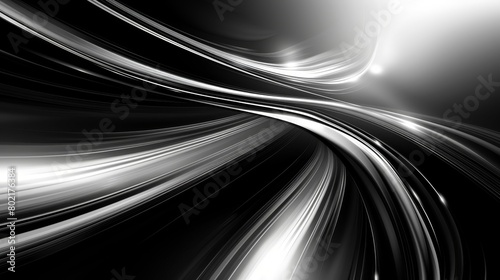 Black and white abstract image of light trails
