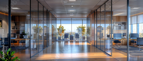 Exploring contemporary business office workplaces with glass partitions for increased productivity and collaboration.