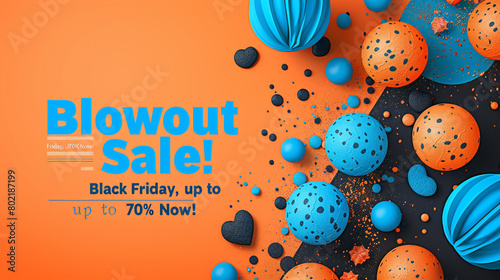 Fiery orange background with cool blue text "Blowout Sale! Black Friday, up to 70% off. Shop Now!"