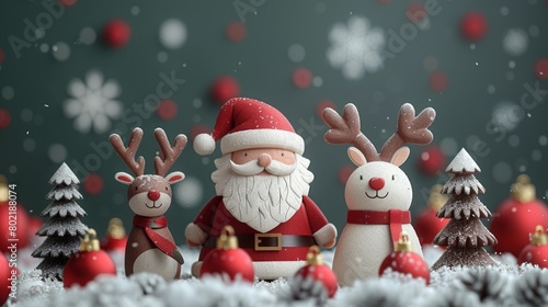 Christmas Scene With Santa Claus and Reindeers. Generative AI