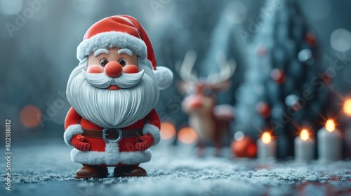 Santa Clause Figurine Standing in Front of Christmas Tree. Generative AI