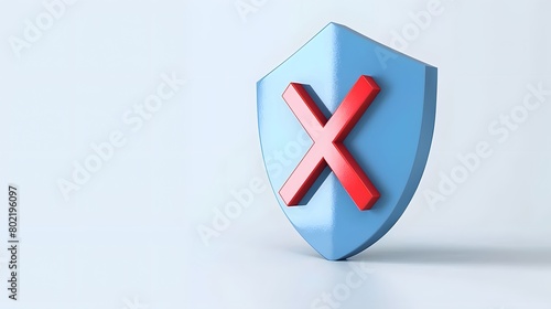 cartoon 3d Icon safety shield x mark perspective . Blue symbol security safety icon. Red X mark in minimalistic style. 3d vector illustration. white background
