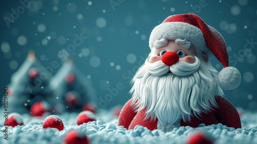Santa Clause Figurine Sitting in Snow. Generative AI