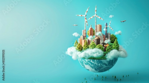 Reduce CO2 emission concept. Renewable energy-based green businesses can limit climate change and global warming. Clean and environmentally friendly environment without carbon dioxide emissions.