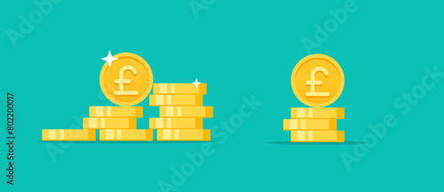 Pound golden coins stack flat style vector illustration