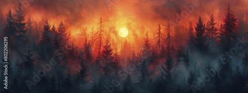 The smoke-wrapped forest witnessed a dramatic sunset, its colors intensified by the haze, painting a visually stunning yet somber tableau.