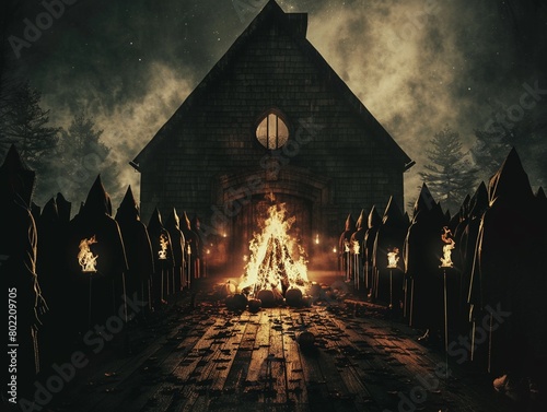 Irelands ancient tradition of Samhain includes bonfires and costumes to ward off evil spirits on All Hallows Eve, 3DCG ,