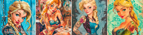 4 photos, Vintage tattooed pin-up style illustration from a 1978 magazine Retro style with intricate tattoos and a classic pin-up pose. Ideal for those looking for a unique and nostalgic tattoo design