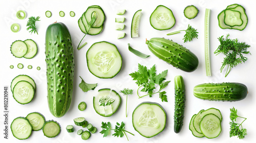 Collage with cucumber and its specified components 