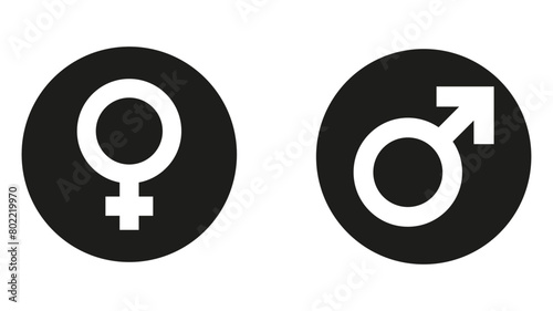 Male and female gender symbols in black circles - stock vector svg