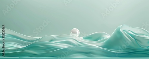 Tranquility in Simplicity: Pristine Sphere on Turquoise Silk Waves, Artistic Abstract Design
