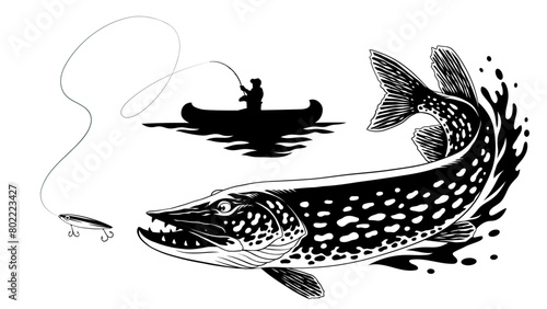 Fisherman Catching a Big Pike Fish