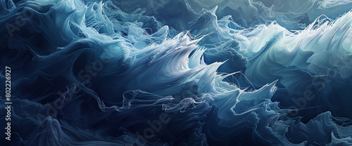Design an AI-generated visualization showcasing the fluidity of ocean waves, with hues blending seamlessly from azure to deep navy, conveying a sense of perpetual motion.