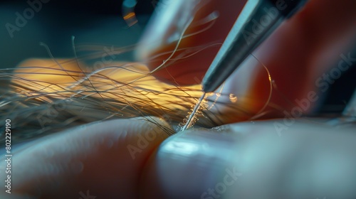 Suture being tied, wound closure, gentle precision, close up, final touch, soft light 