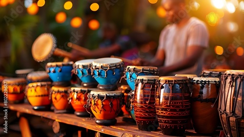 A mix of ethnic percussion instruments like maracas tambourine and conga drums. Concept Ethnic Percussion, Maracas, Tambourine, Conga Drums