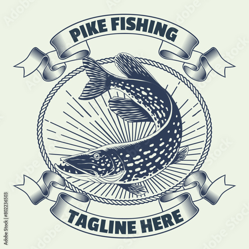 Vintage Fishing Pike Fish Design T-Shirt