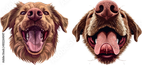 Dogs mouth. Painted dog face with delicious lick tongue and nose for vet emblem, care canine pet