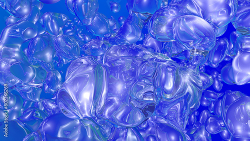 klare Flüssigkeit/Blasen vor blauem Hintergrund