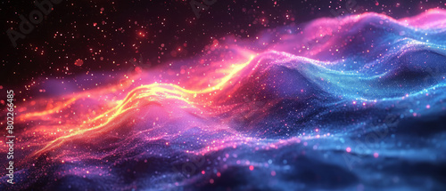 Vibrant Digital Waves with Neon Glow in Abstract Cosmic Background