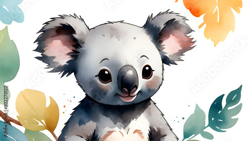 Hand drawn cartoon koala watercolor illustration material 