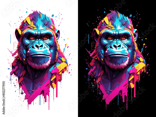 Neon punk Gorilla Ape Monkey T-Shirt design for dtf