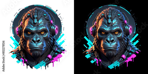 Neon punk Gorilla Ape Monkey T-Shirt design for dtf