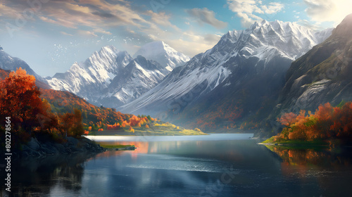 Mountain Lake in Autumn Landscape