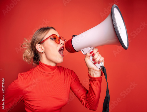 woman shouting into megaphone