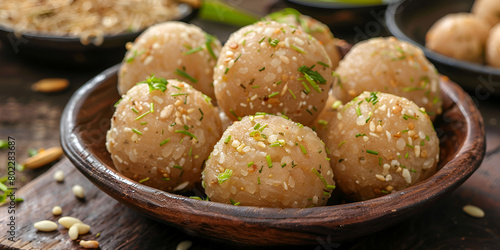 meatballs in sauce with herbs Illustration of Gulab Gajak Mithai Pista Gazak Til Patti Or Papdi Ti with dark background