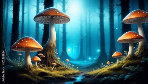 Magical starlit forest with glowing mushrooms and (8)